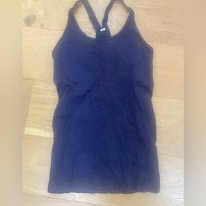 Lululemon Women's Navy Blue Ribbed workout Tank Top with logo VGUC